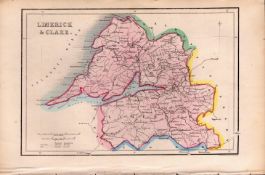 Limerick & Clare 1850’s Antique Map Mrs Hall Tour of Ireland.