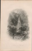 Powerscourt Waterfall Co Wicklow 1837-38 Victorian Antique Engraving.