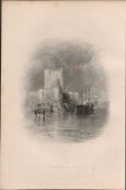 Carrickfergus Castle Co Antrim 1837-38 Victorian Antique Engraving.