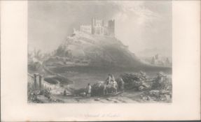 Antique Steel Engraving 1850s Cashel Abbey & Rock.
