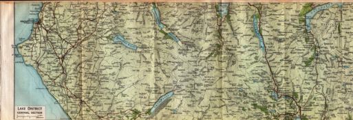 Lake District Central Section Coloured Vintage 1924 Map.