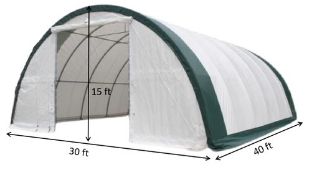 PVC Single Truss Arch Storage Shelter.30' Wide x 40' Long x 15' High. Unused Portable Temporary Ind