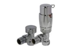 Brand New Boxed Angled Radiator Valve & Lockshield Set Thermostatic Chrome RRP £42 **No VAT**