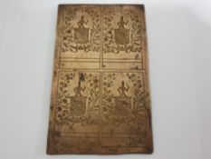 Antique Brass / Bronze Printing Matrix Plate, Knight Pro Patria Coat of Arms