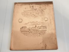 Copper Engraved Antique Printing Matrix Plate Triper Bognor, After J Newman, 2 Views of England