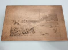 Crusoniana By Thomas Sutcliffe Engraved Cooper Printing Matrix Plate, 19th Century