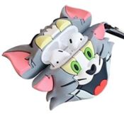 Ultra Thick Soft Silicone Cat Case With Hook Tom and Jerry Wireless Earbuds Protective With Earbuds