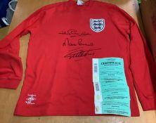 England Signed Shirt Signed By Jack Charlton, Martin Peters & Sir Geoff Hurst