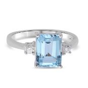 New! Sterling Silver Sky Blue Topaz and Natural Cambodian Zircon Ring
