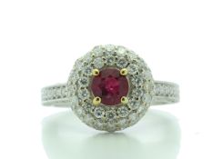 18ct White Gold Cluster Diamond and Ruby Ring (R0.73) 1.90 Carats