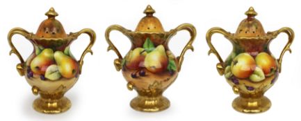 Set of 3 Coalport Hand Painted Fruit Pot Pourri