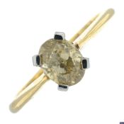 18kt Yellow Gold & Platinum 1.0ct Fancy Brownish Yellow Diamond Solitaire Ring