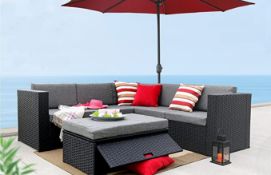 Carfin black wicker corner sofa set with coffee table and storage