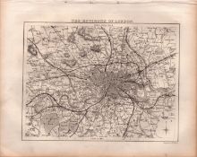 Environs of London Antique Steel Engraved c1850 Victorian Map.
