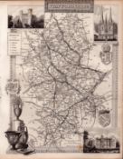 Staffordshire Steel Engraved Victorian Thomas Moule Antique Map.
