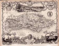Sussex Steel Engraved Victorian Thomas Moule Antique Map.