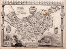 Cheshire Steel Engraved Victorian Thomas Moule Antique Map.