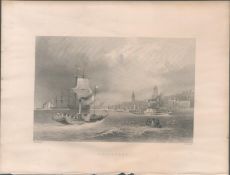Gravesend Kent View of The Town Antique WH Bartlett 1842 Steel Engraving.