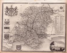 Hampshire Steel Engraved Victorian Thomas Moule Antique Map.