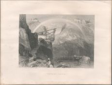Tintagel Castle Cornwall Antique 1842 WH Barlett Steel Engraving