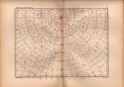 Star Atlas Declination 18 Hr +58 Degrees Astronomy Antique Map.