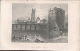 Antique Steel Engraving 1850s Abbey of Clare Galway