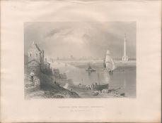 Yarmouth Nelsons Monument Antique WH Bartett 1842 Steel Engraving.