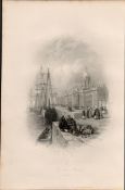 The Custom House Dublin Victorian Antique 1837 Engraving.