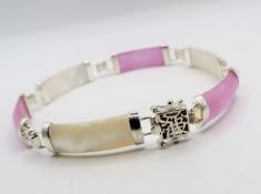 Sterling Silver Pink Jade & Mother of Pearl Bracelet c.1970's