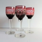 Vintage Bohemian Hand Cut Crystal Wine Glasses Set 4