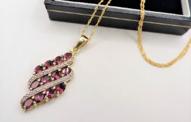 Gold on Sterling Silver Pink Sapphire Pendant Necklace 'New' with Gift Pouch
