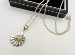 Gold & Sterling Silver Daisy Necklace New with Gift Pouch