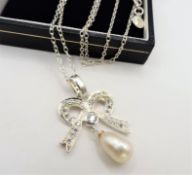 Cultured Pearl Sterling Silver Pendant Necklace New with Gift Pouch
