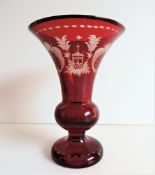 Bohemian Czech Egermann Vase Ruby Red Etched Glass Vase
