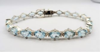 Sterling Silver 22CT Blue Topaz Bracelet 'NEW' with Gift Box
