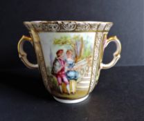 Antique Dresden Porcelain Twin Handled Chocolate Cup