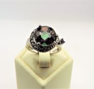 Sterling Silver 5CT Mystic Topaz Ring New with Gift Pouch