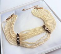 Vintage Queen Alexandra Inspired 10 Strand Pearl Choker Necklace with Gift Box