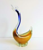 Vintage Murano Sommerso Glass Duck Sculpture