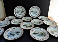 Suite 14 Antique Japanese Kutani Porcelain Tea/Dessert Plates Hand Painted & Gilded