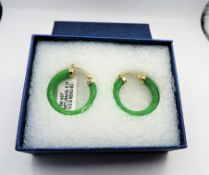 Jade Hoop Earrings Gold on Sterling Silver New Boxed