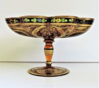 Bohemian Julius Muhlhaus Haida Glass Footed Compote Bowl/Dish c.1910-1915