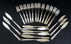 Set 24 Vintage Oneida Silver Plate Fish Knives and Forks