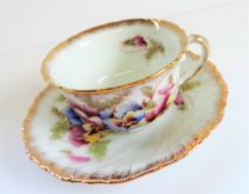 Vintage Hand Painted & Gilded Bone China Cup and Saucer