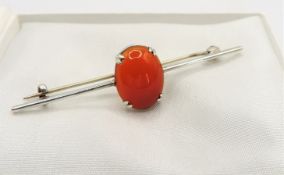 Vintage Sterling Silver Carnelian Gemstone Brooch c.1950's