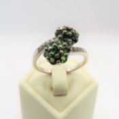 Sterling Silver 4CT Chrome Diopside & Topaz Ring New with Gift Pouch