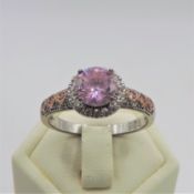 Sterling Silver 3.5CT Pink & White Topaz Ring New with Gift Pouch