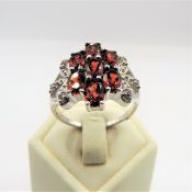 Stering Silver Garnet & Diamond  Ring New with Gift Pouch