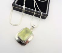 Vintage Sterlling Silver Green Prehnite Pendant Necklace