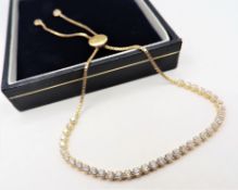 Gold on Sterling Silver Gemstone Slider Tennis Bracelet 'NEW' with Gift Pouch